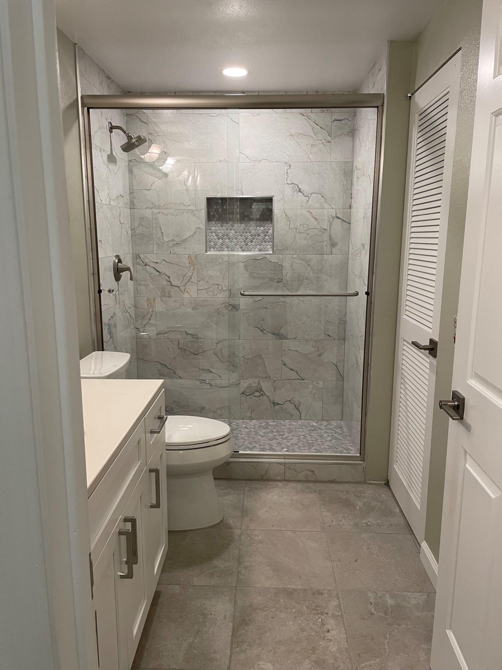 Condo 310 primary bathroom, renovated