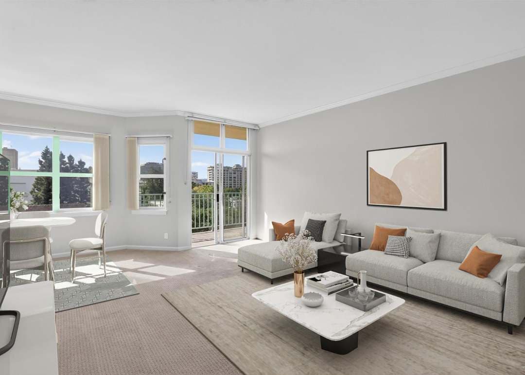 Spacious living room with large windows